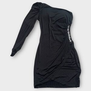 FREDERICKS OF HOLLYWOOD BLACK ASSYMETRIC MINI DRESS WOMEN SIZE M